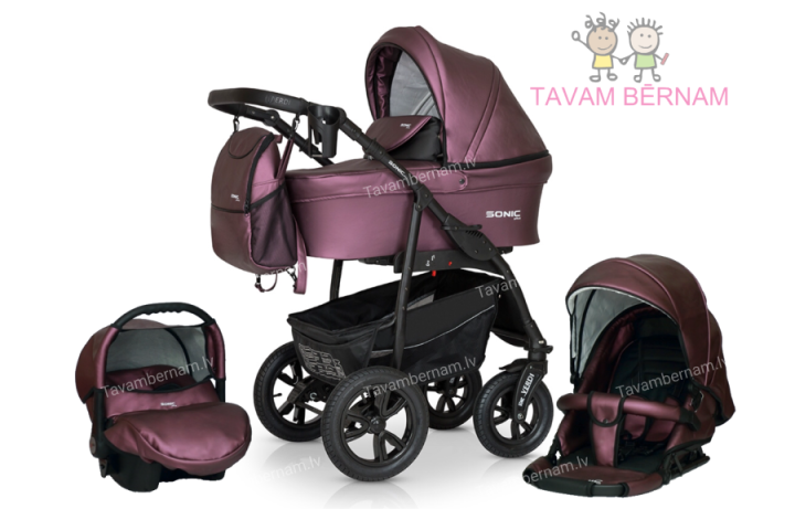 Verdi Sonic Pro 3-1 col.07 (Eko-āda violet), bērnu universālie ratiņi 3-1 Verdi Sonic Pro 3-1 col.07 (Eko-āda violet), bērnu universālie ratiņi 3-1
